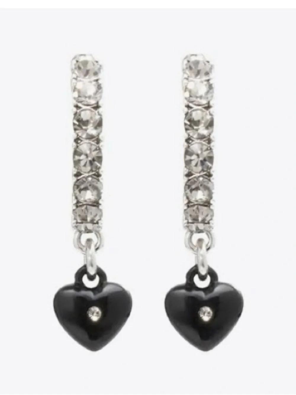NWT Coach Women’s Black Heart Crystal Drop Heart Earrings - Picture 2 of 9